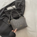 Schicke dunkelgraue Beuteltasche mit Leopardenmuster, Hand- und Umhängetasche Design - Grau
