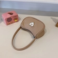 Chic beige heart-embossed crescent hobo bag for women with sparkling rhinestone detail - Khaki