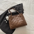 Coffee brown tote bag with bear quilting, woven handles and soft cloud pendant - Brown with Pendant