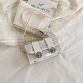Mini borsa a tracolla argento con patta in pelle crema e doppia chiusura argento - Bianco Sporco