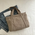 Khaki Cord-Shopper mit Doppelgriffen und Vordertasche für den täglichen Pendelverkehr - Khaki