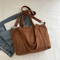 Brown corduroy tote bag with vertical stripes and adjustable shoulder strap - Brown
