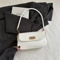 Minimalist white PU leather shoulder bag with elegant golden braided metal twist lock - White