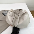 Cream white faux leather tote bag with soft pleated texture and golden metal hardware - No Pendant / White