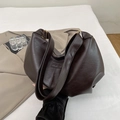Deep coffee brown faux leather tote bag with wide shoulder strap and gold hardware - No Pendant / Brown