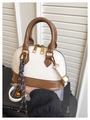 Detail of a beige and brown shell bag featuring dual zippers and woven charm accents - Basic Style / Cream-Brown
