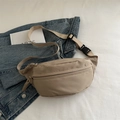 Minimalist beige nylon crescent crossbody bag with adjustable strap and buckle closure - Khaki