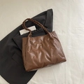Borsa tote marrone minimalista con motivo a pieghe e manici intrecciati per tutti i giorni - Marrone Senza Ciondolo