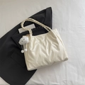 Chic cream white pleated tote bag with braided handles and a plush cloud charm - Cream White with Pendant