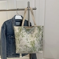 Bolso tote de estilo chino con estampado de bambú y gran capacidad para uso diario - Verde