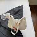 Chic cream white crescent underarm bag in soft PU leather with gold clasp and slim strap - Off White