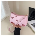 Borsa a spalla in ecopelle rosa con stampe di ciliegie e finiture in metallo oro - Rosa
