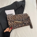 Leopard print envelope clutch with gold metal buckle and wrist strap detail - Leopard Khaki