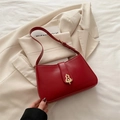 Classic red leather baguette shoulder bag with gold gourd buckle and adjustable strap - Red