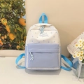 Mochila escolar minimalista azul y blanca con patrón de estrellas y diseño ligero - Azul