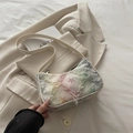Regenbogen Stern Denim Umhängetasche mit ausgefransten Kanten und Lederriemen - Stern Applikation Deko Beige