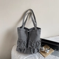 Sac fourre-tout à carreaux noirs et blancs avec volants élégants pour femme - Noir