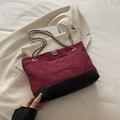 Gesteppte Shopper-Tasche aus bordeauxrotem Wildleder und schwarzem Leder-Patchwork - Rot