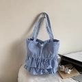 Sac fourre-tout vichy bleu et blanc avec doubles volants et cordon de serrage - Bleu