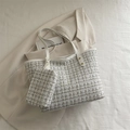Zweiteiliges Set aus beigem Tweed-Shopper mit Handtasche und passender kleiner Geldbörse - Weiß