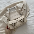Minimalistische cremeweiße Vintage Baguette Schultertasche mit doppelten Schnallentaschen - Weiß