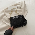 Fashionable black sequin crossbody bag with gold metal chain strap for evening parties - Black