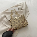 Golden sequin crossbody bag with chain strap and shiny metallic finish for women - Gold
