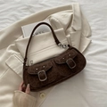 Schicke dunkelbraune Baguette-Tasche mit Leopardenmuster, Doppeltaschen und Metallschnallen - Braun
