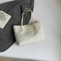 Chic quilted tote bag in cream white with gold rivets and logo plate for work - White Without Pendant