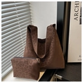 Detailed view of the leopard print tote bag set with matching zipper pouch in coffee tone - Coffee Leopard