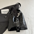 Chic black patent leather Hobo bag with punk-style eyelets and silver studs - Black