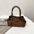 Borsa tote leopardata con manici marroni e dettagli in metallo dorato da donna - Giallo