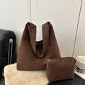 Vintage σετ τσάντα tote με λεοπάρ σχέδιο και ασορτί μικρό τσαντάκι με φερμουάρ - Σετ 2 τεμαχίων λεοπάρ / Καφέ