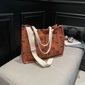 Caramel Cord-Tragetasche mit schwarzen Schleifen und zwei Vordertaschen für Damen - Dunkelbraun