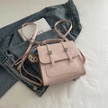 Pink PU leather backpack with cute bear motifs and plush charm accessory for women - Pink With Pendant