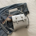 Vintage silver PU leather backpack with bear embossing and plush bear charm - Silver with Charm