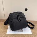 Large capacity black corduroy shell bag with dual zippers and adjustable shoulder strap - Black