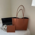 Set borsa tote in pelle caramello con goffratura TOTE BAG e astuccio coordinato - Set da 2 pezzi (Tote + Pochette interna) / Marrone