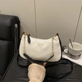 Chic black and white contrast underarm bag in lychee pattern with gold chain strap - No Pendant / White