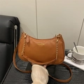 Brown litchi grain underarm bag with gold chain and Fashion Bag logo detail - No Pendant / Brown
