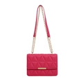 Fashionable rose red quilted crossbody bag with gold chain strap and geometric stitching - Pink / Rose Red