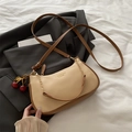 Chic beige lychee leather underarm bag with gold chain and cherry charm detail - With Pendant / Khaki