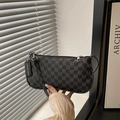 Borsa baguette retrò nera con motivo M grigio e tracolla alla moda per donna elegante - Nero