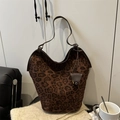 Borsa tote retrò leopardata con finiture in pelle marrone e grande capacità interna - Leopardo Caffè