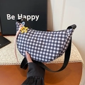 Black and white checkered crescent bag with star pendant and wide black shoulder strap - Black With Pendant