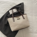 Borsa tote in tela minimalista con finiture e manici in pelle marrone da donna - Marrone