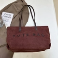 Large burgundy suede tote bag with brown leather handles and 3D tote bag embroidery - Red