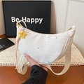 Cute plaid dumpling bag with yellow stars, wide strap, and star charm for girls - White With Pendant