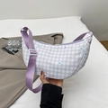 Chic purple plaid crescent crossbody bag featuring colorful star prints and adjustable strap - Purple Without Pendant