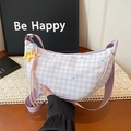 Light purple plaid crescent bag with yellow star pendant and fabric strap for women - Purple with Pendant
